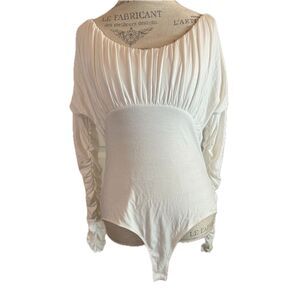 Ruched Long Sleeve Bodysuit In Ivory, XL